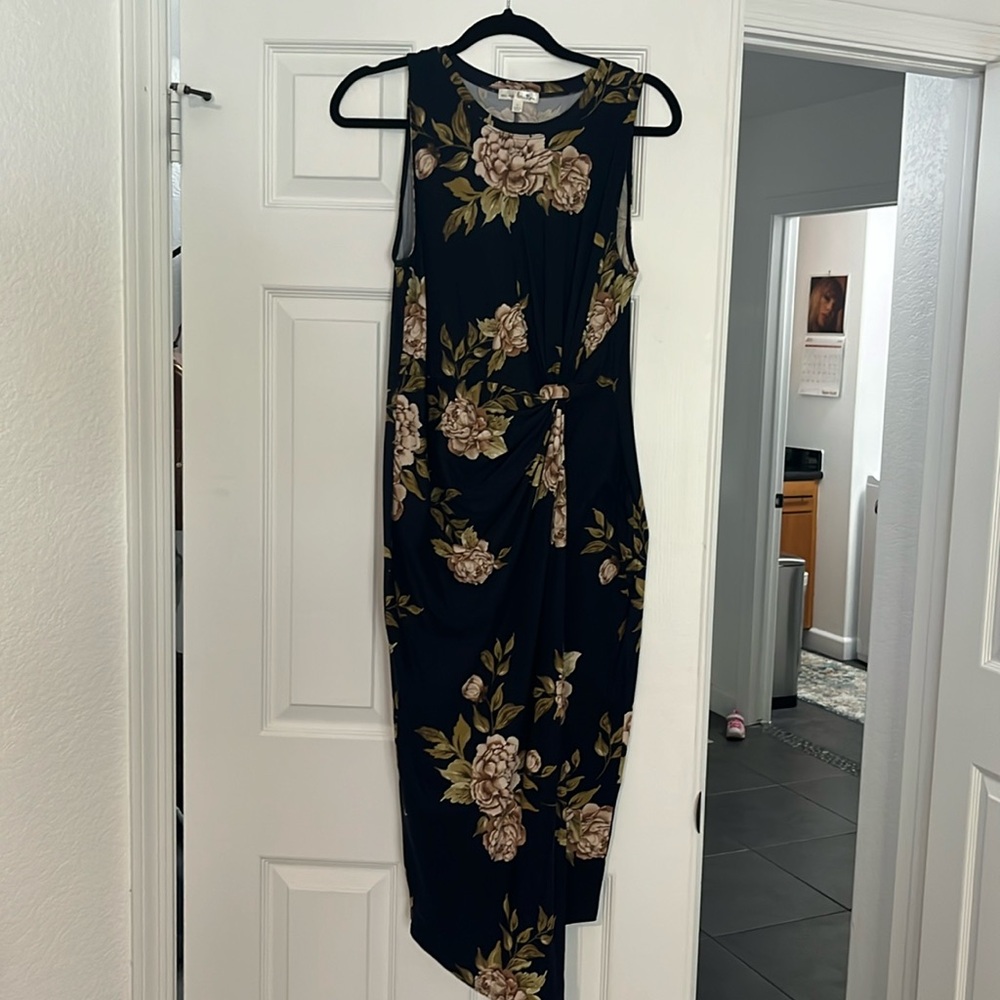 Navy Floral Midi Dress